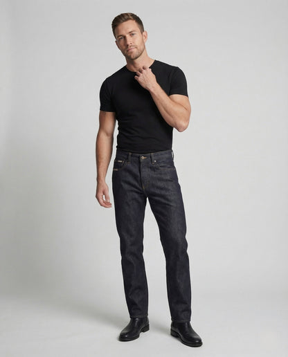 Herren High Waist Jeans Raw Denim Relaxed Fit