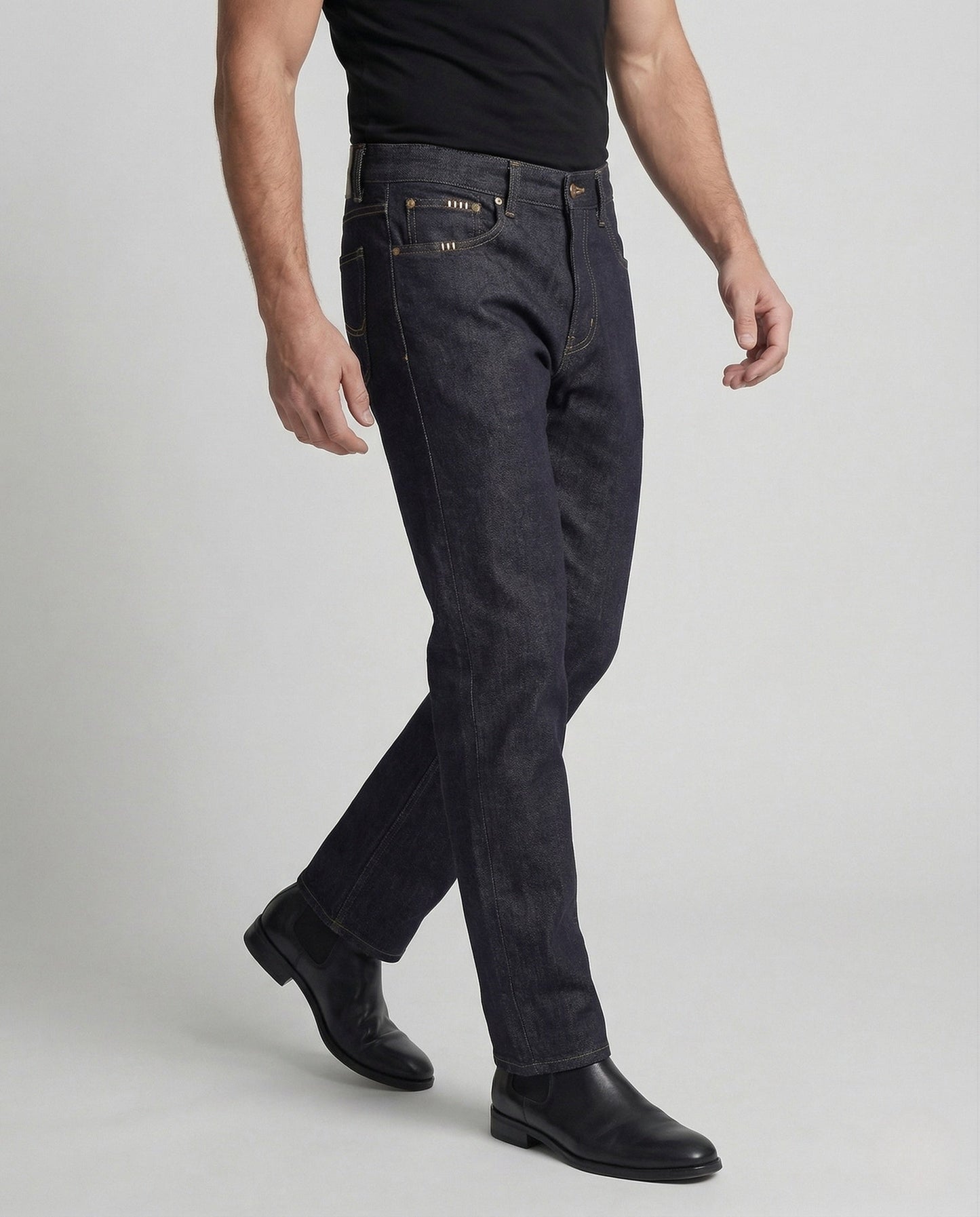 Herren High Waist Jeans Raw Denim Relaxed Fit