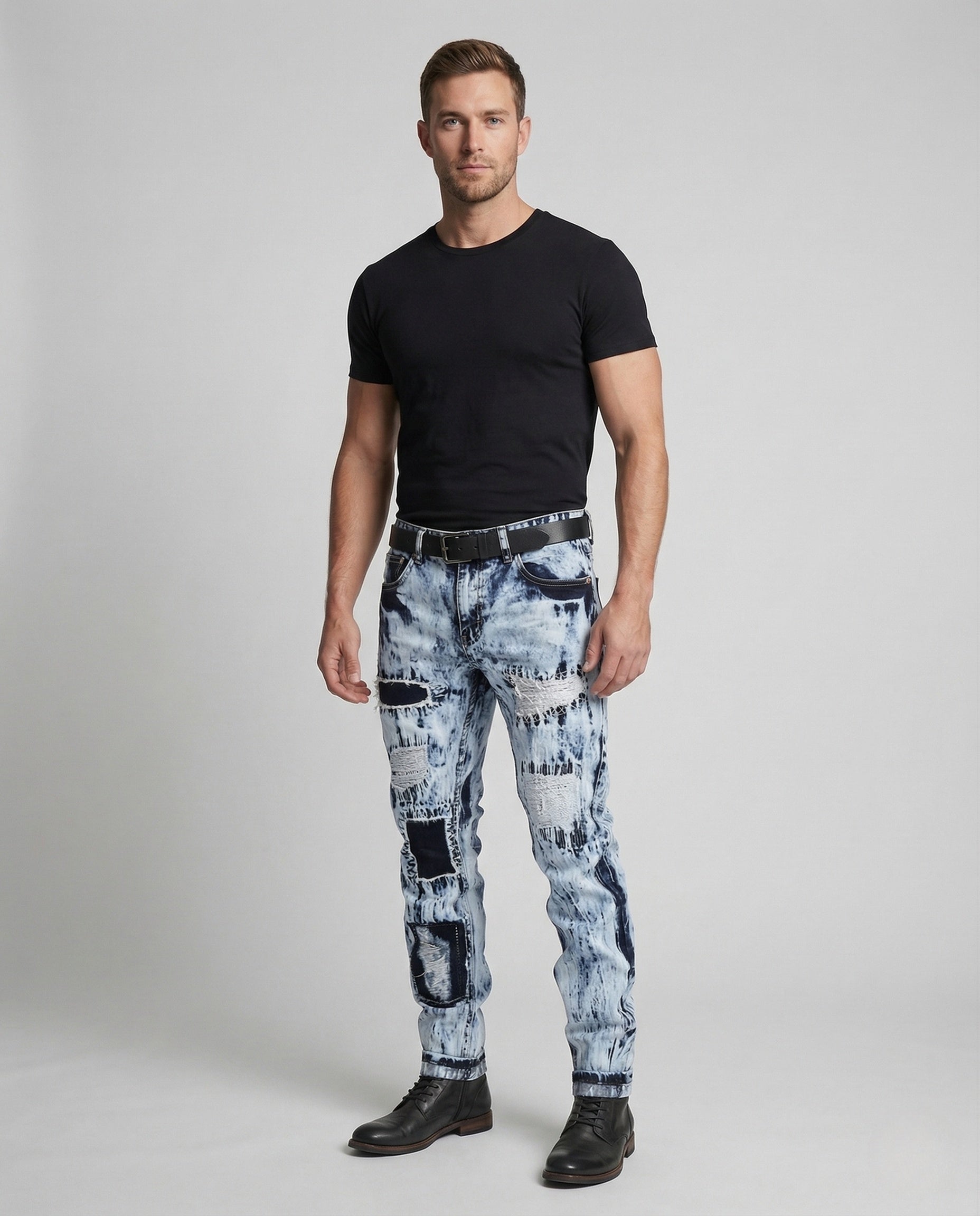 Herren Skinny Jeans Biker Denim mit Kniepatches - Norvielle