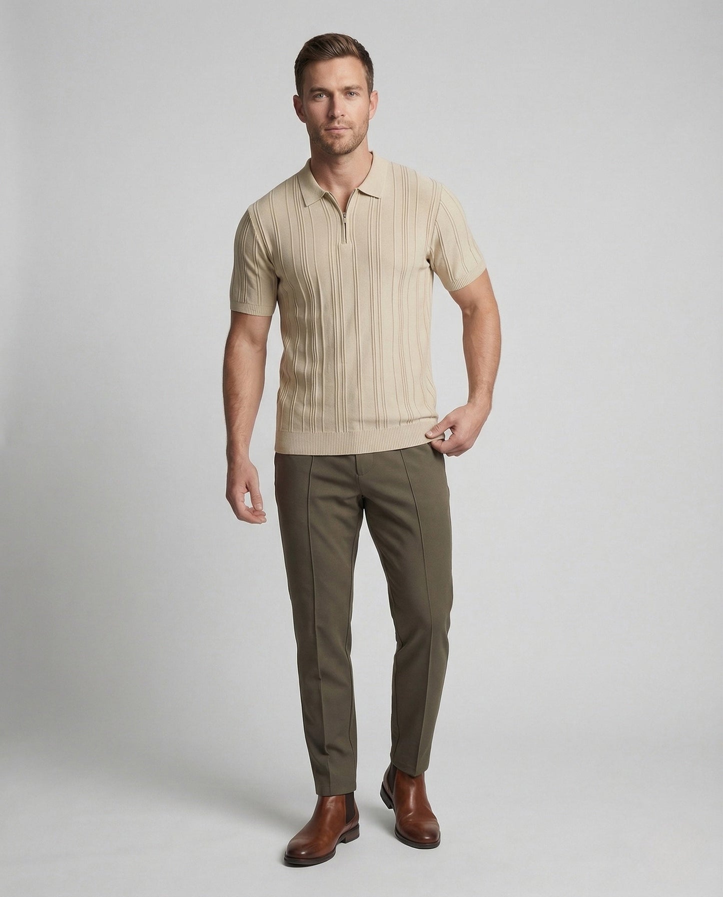 Herren Poloshirt Strick Halbzip Reliefstruktur - Norvielle