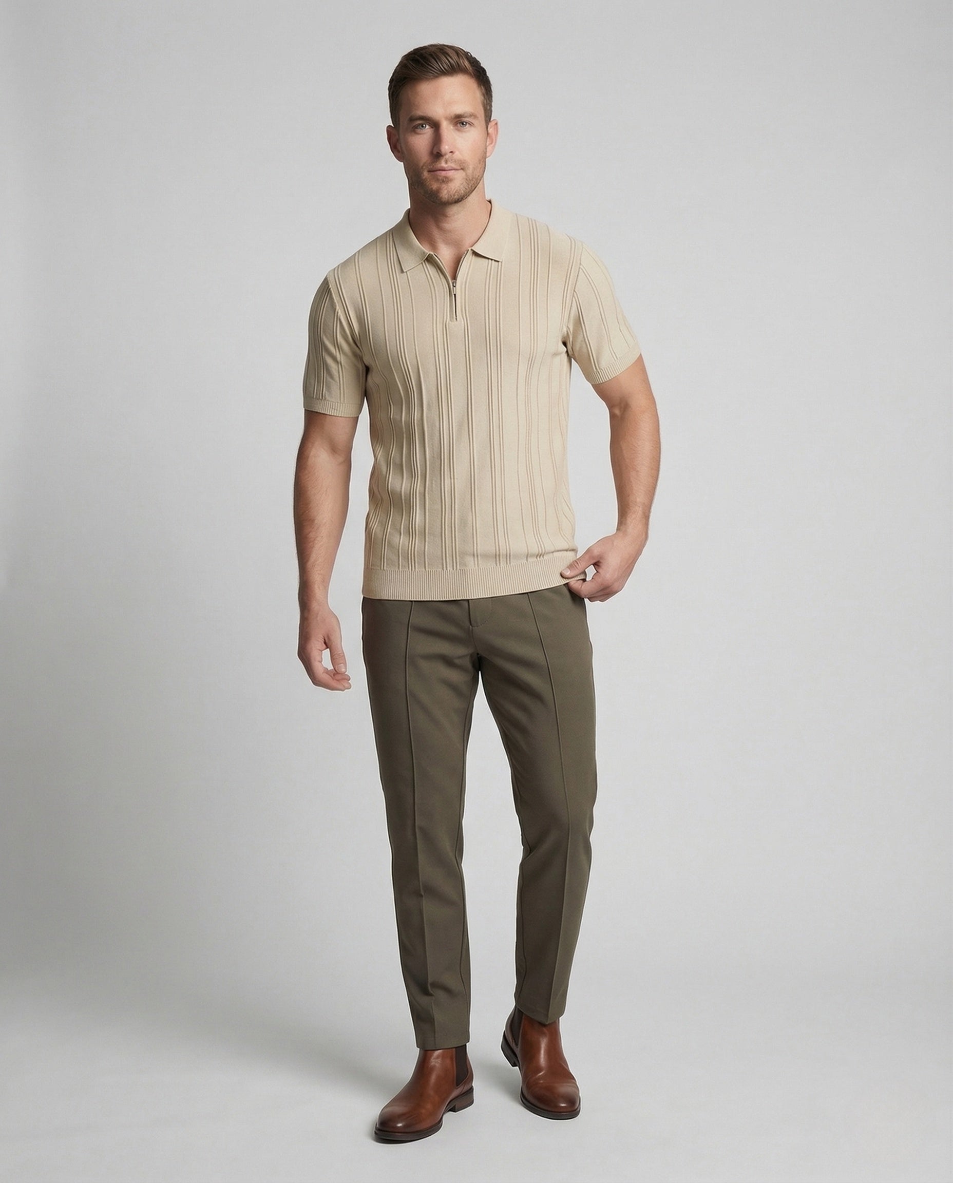 Herren Poloshirt Strick Halbzip Reliefstruktur - Norvielle