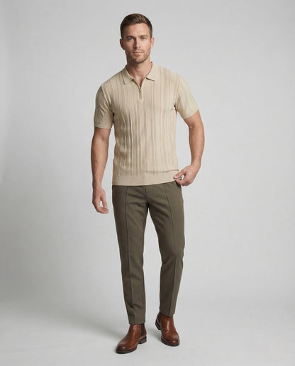 Herren Poloshirt Strick Halbzip Reliefstruktur - Norvielle