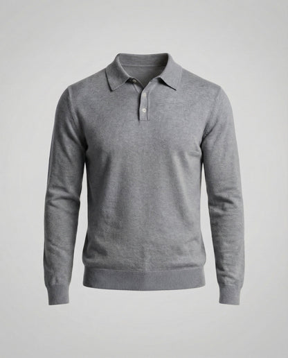 Herren Strickpolo Langarm Knopfleiste