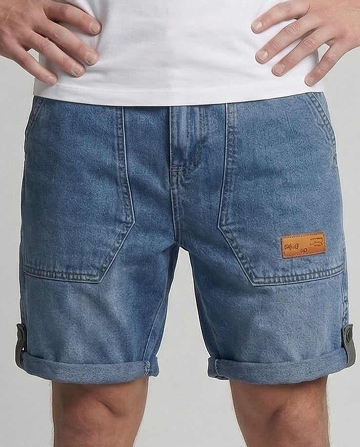 Herren Denim Shorts Cargotaschen Umschlagsaum