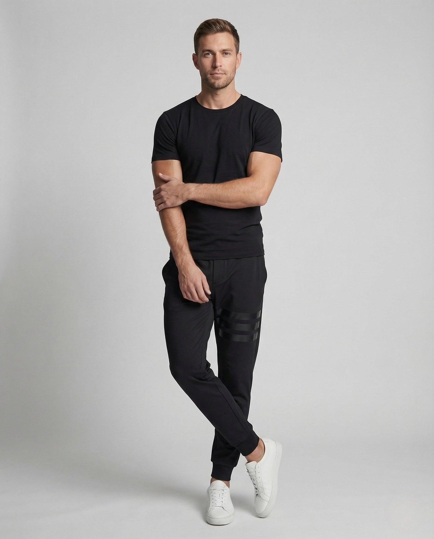 Herren Slimfit Jogginghose Elastischer Bund Streifen Schwarz - Norvielle