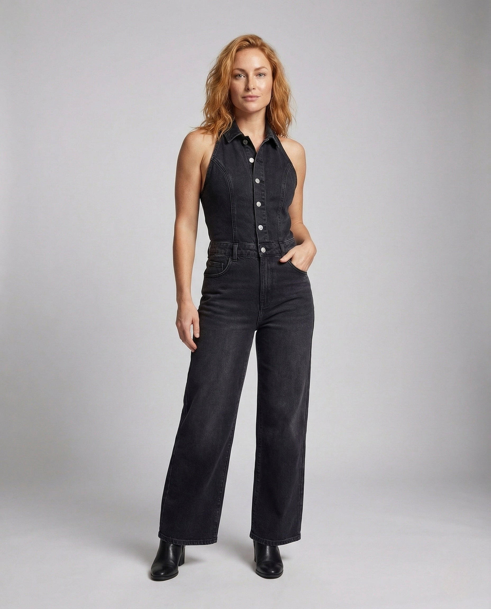 Damen Jeans-Overall Tailliert Weites Bein - Norvielle