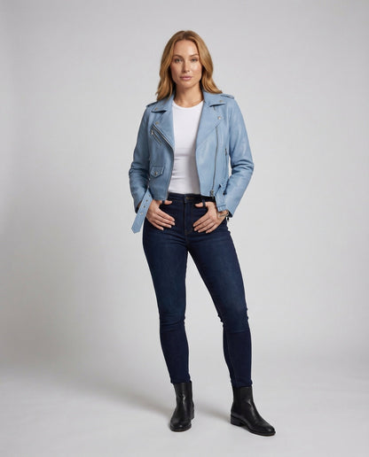 Damen Bikerjacke Kurz Kunstleder Reißverschluss Schwarz - Norvielle