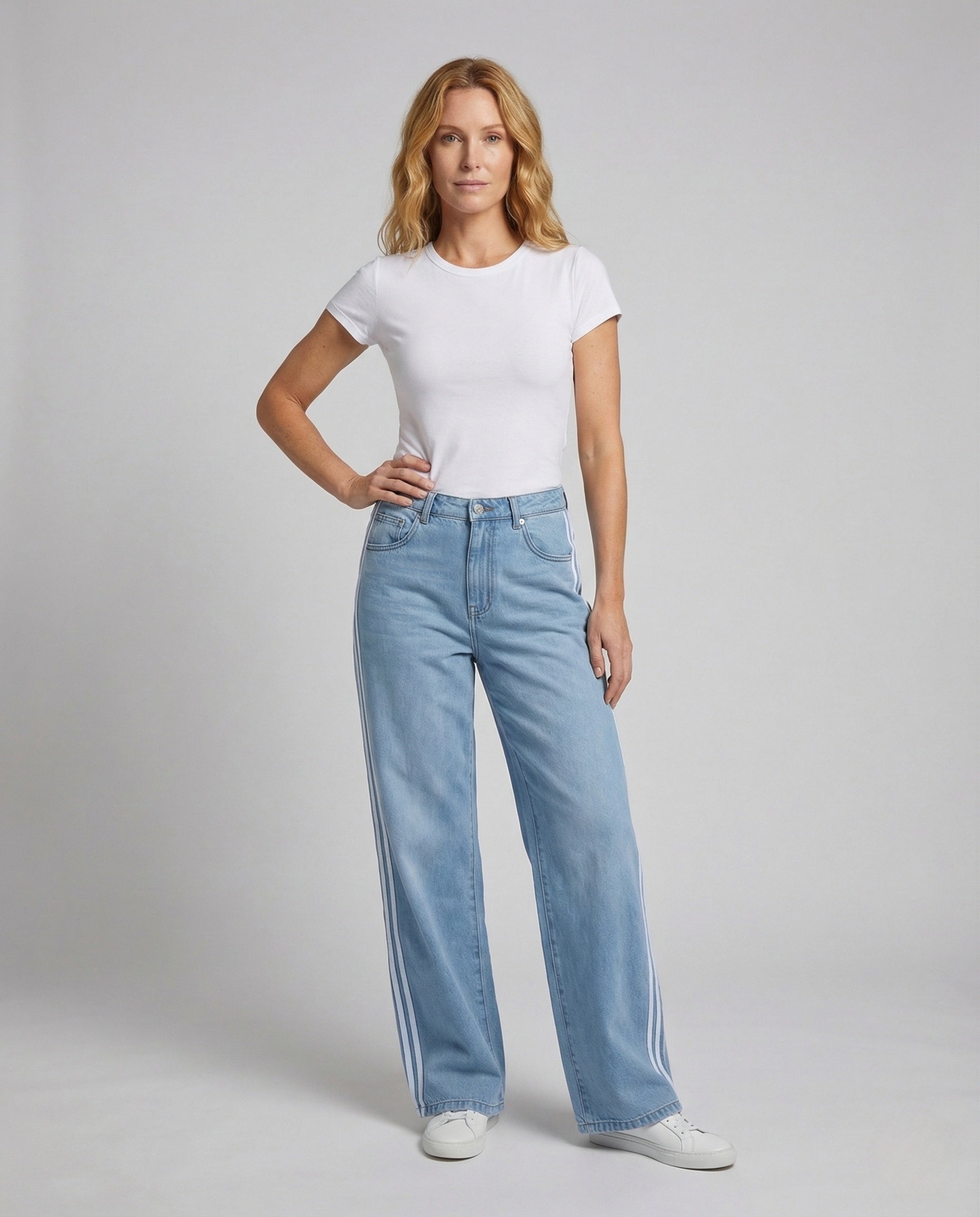 Damen High Waist Jeanshose Weitbein Style - Norvielle