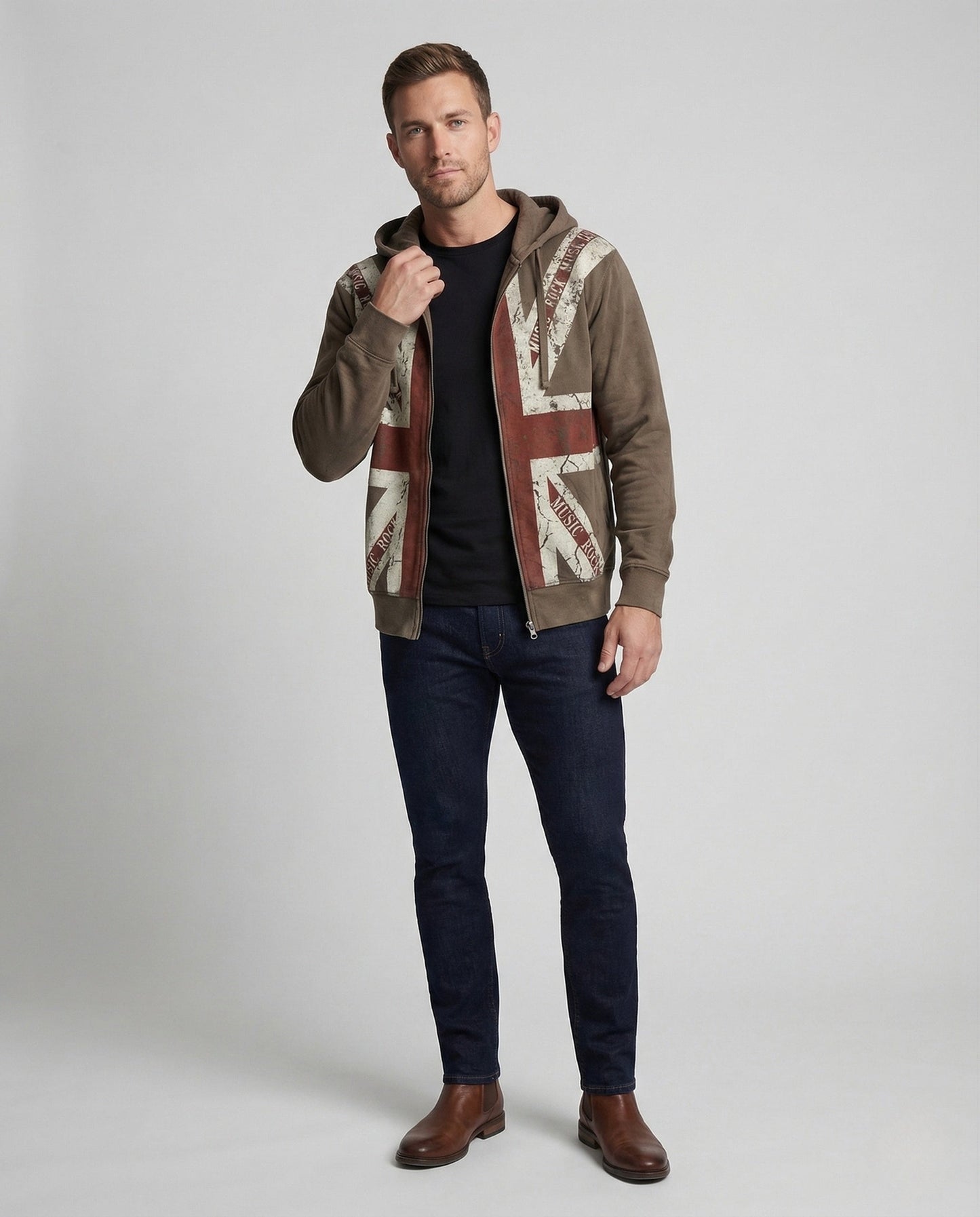Unisex Vintage Hoodie Zipjacke Flaggenprint - Norvielle