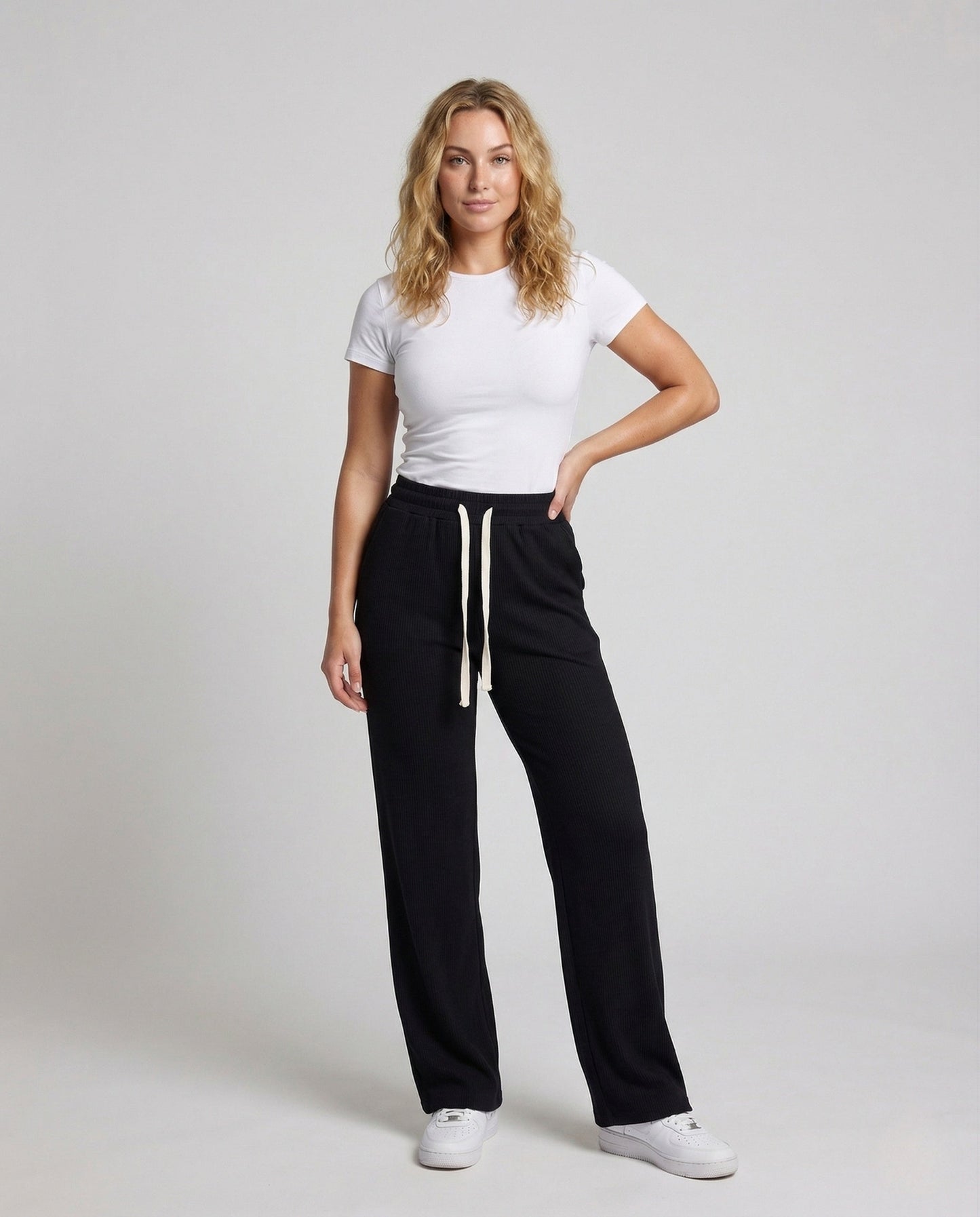 Damen Thermo Jogginghose Gerippt Teddyfutter Elastisch Schwarz - Norvielle