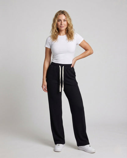 Damen Thermo Jogginghose Gerippt Teddyfutter Elastisch Schwarz - Norvielle
