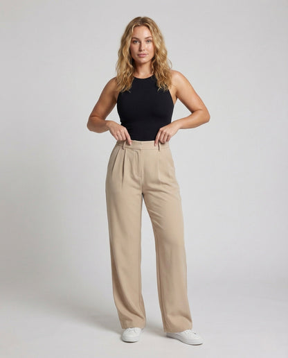 Damen High Waist Bundfaltenhose Weites Bein Verdeckter Reißverschluss - Norvielle