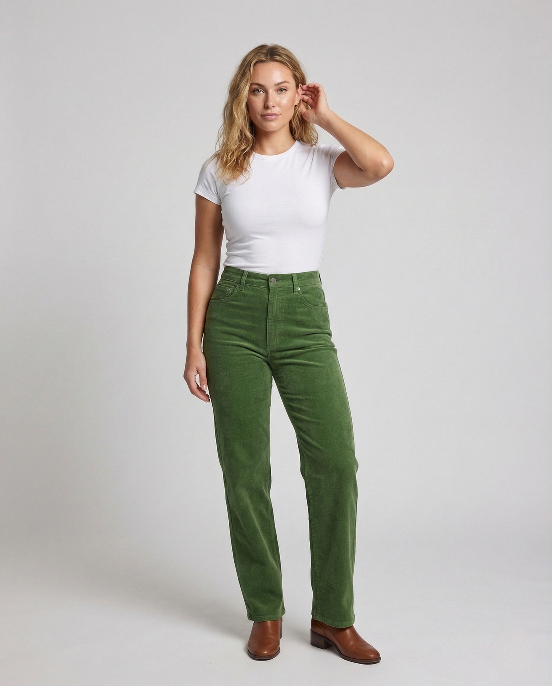 Damen High Waist Cordhose Gerades Bein Mit Gesäßtaschen - Norvielle