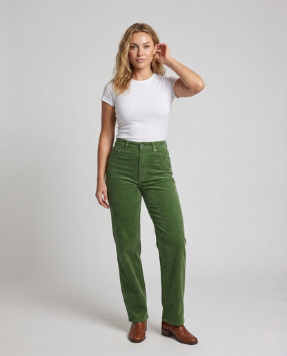 Damen High Waist Cordhose Gerades Bein Mit Gesäßtaschen - Norvielle
