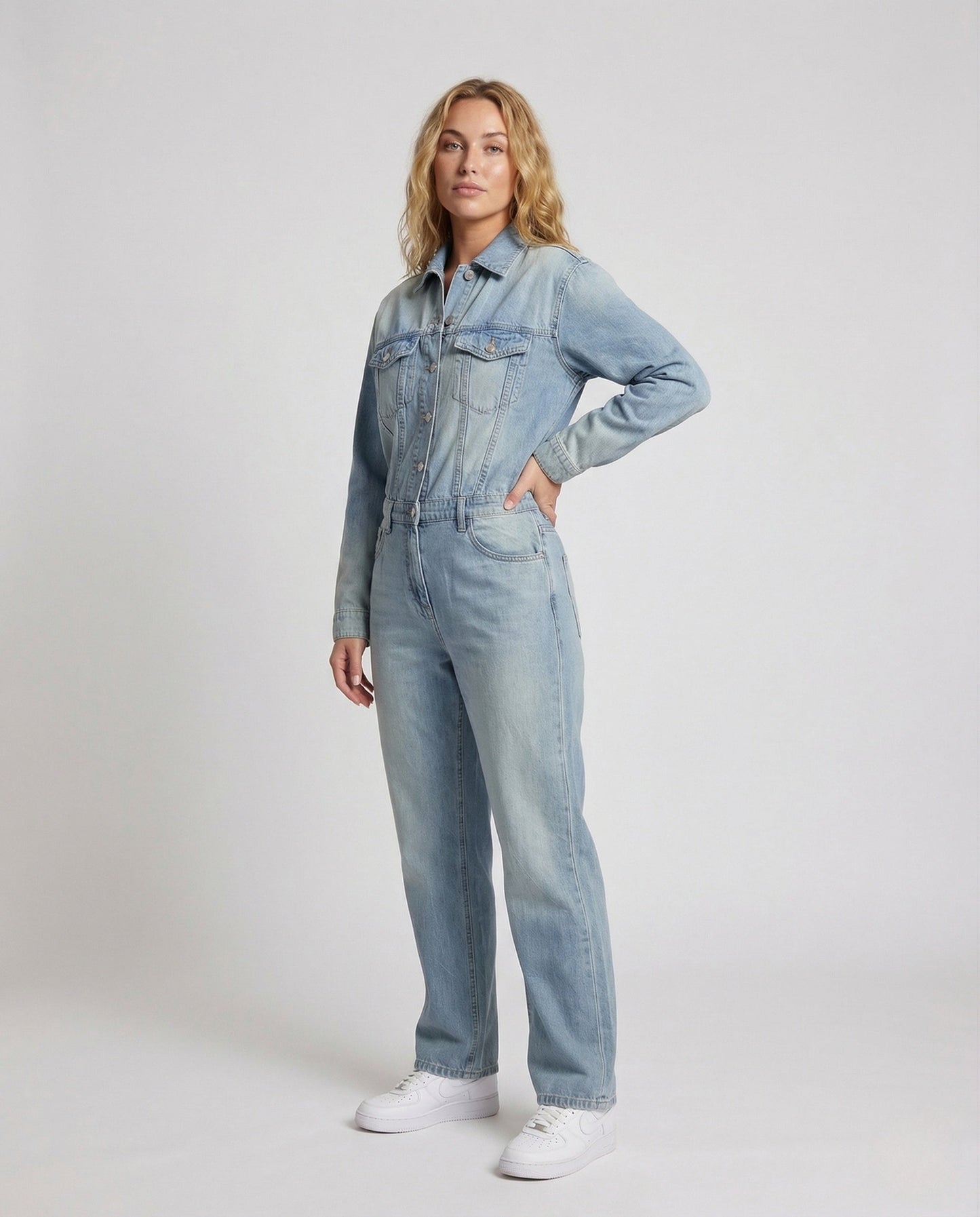 Damen Jeans-Overall Gerades Bein mit Knopfleiste und Brusttaschen - Norvielle