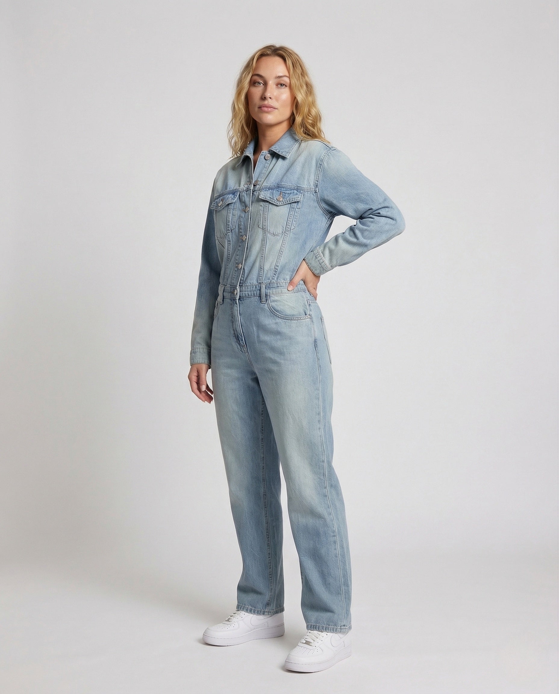 Damen Jeans-Overall Gerades Bein mit Knopfleiste und Brusttaschen - Norvielle