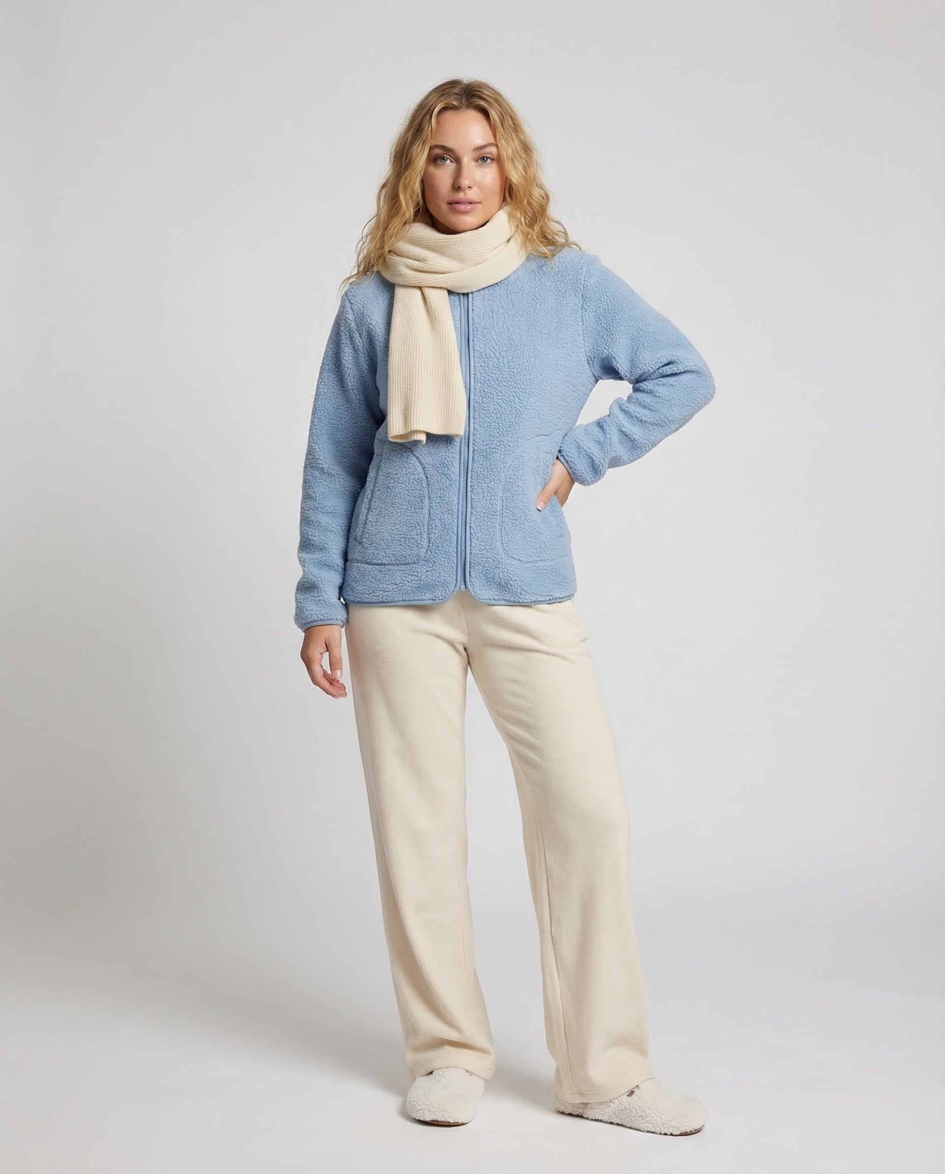 Damen Teddyjacke Fleece Reißverschluss Stehkragen Schwarz - Norvielle