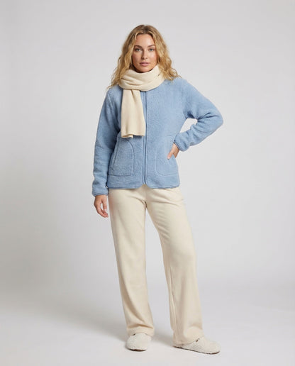 Damen Teddyjacke Fleece Reißverschluss Stehkragen Schwarz - Norvielle