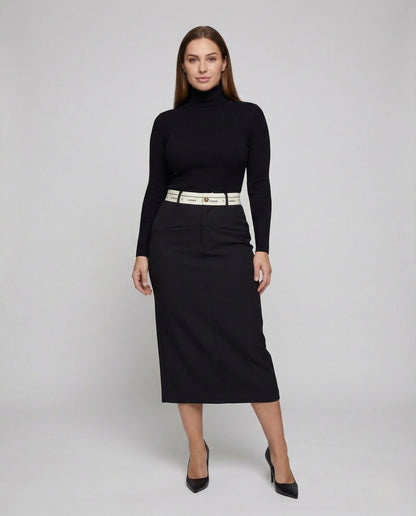 Damen High Waist Bleistiftrock mit Logobund - Norvielle