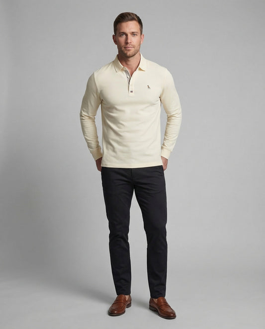 Herren Langarm Poloshirt Piqué Hemdkragen Weiss - Norvielle