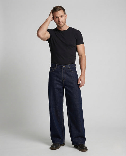 Herren Jeans Extraweit High Waist Ausgestellt Schwarz - Norvielle