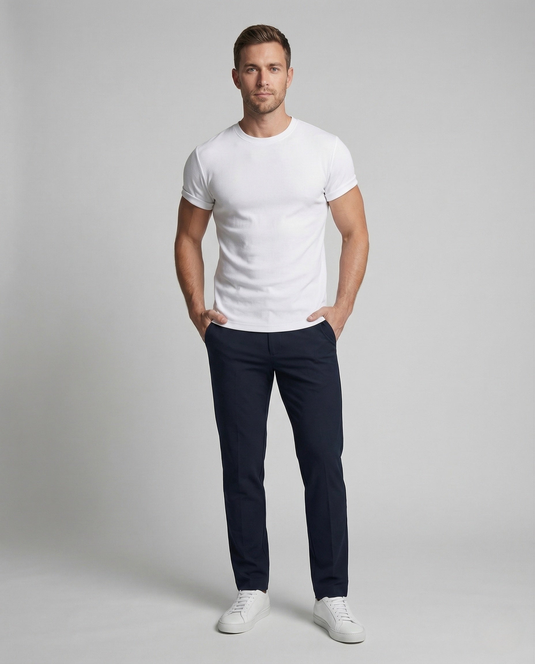 Herren Sportshirt Figurbetont Rundhals Stretch Baumwollmix - Norvielle