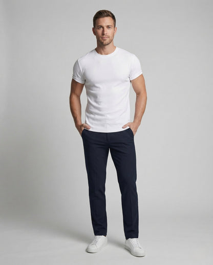 Herren Sportshirt Figurbetont Rundhals Stretch Baumwollmix - Norvielle