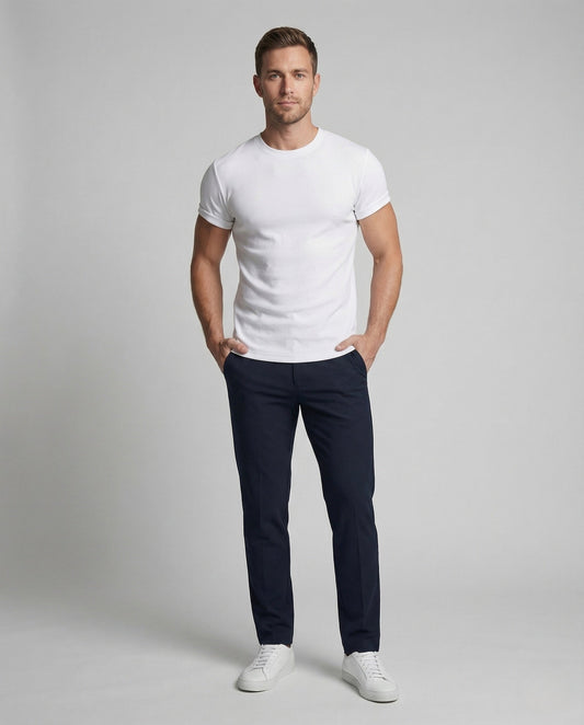 Herren Sportshirt Figurbetont Rundhals Stretch Baumwollmix - Norvielle