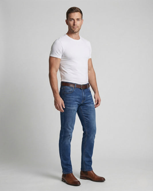 Herren Jeans Tapered Stretch Used-Look Waschung - Norvielle