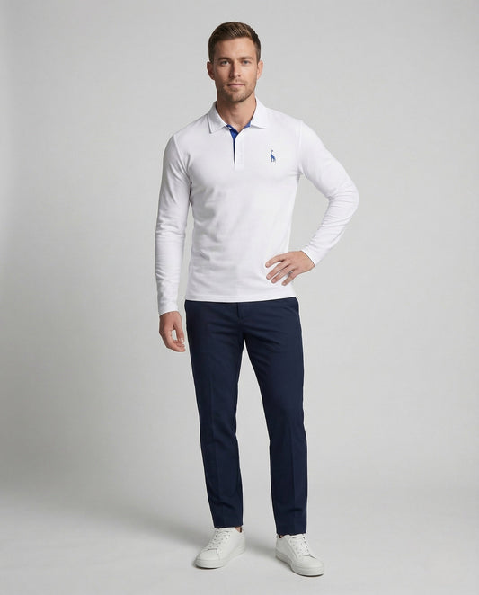 Herren Langarm Polo aus Baumwollpiqué mit Kentkragen und Logo - Norvielle