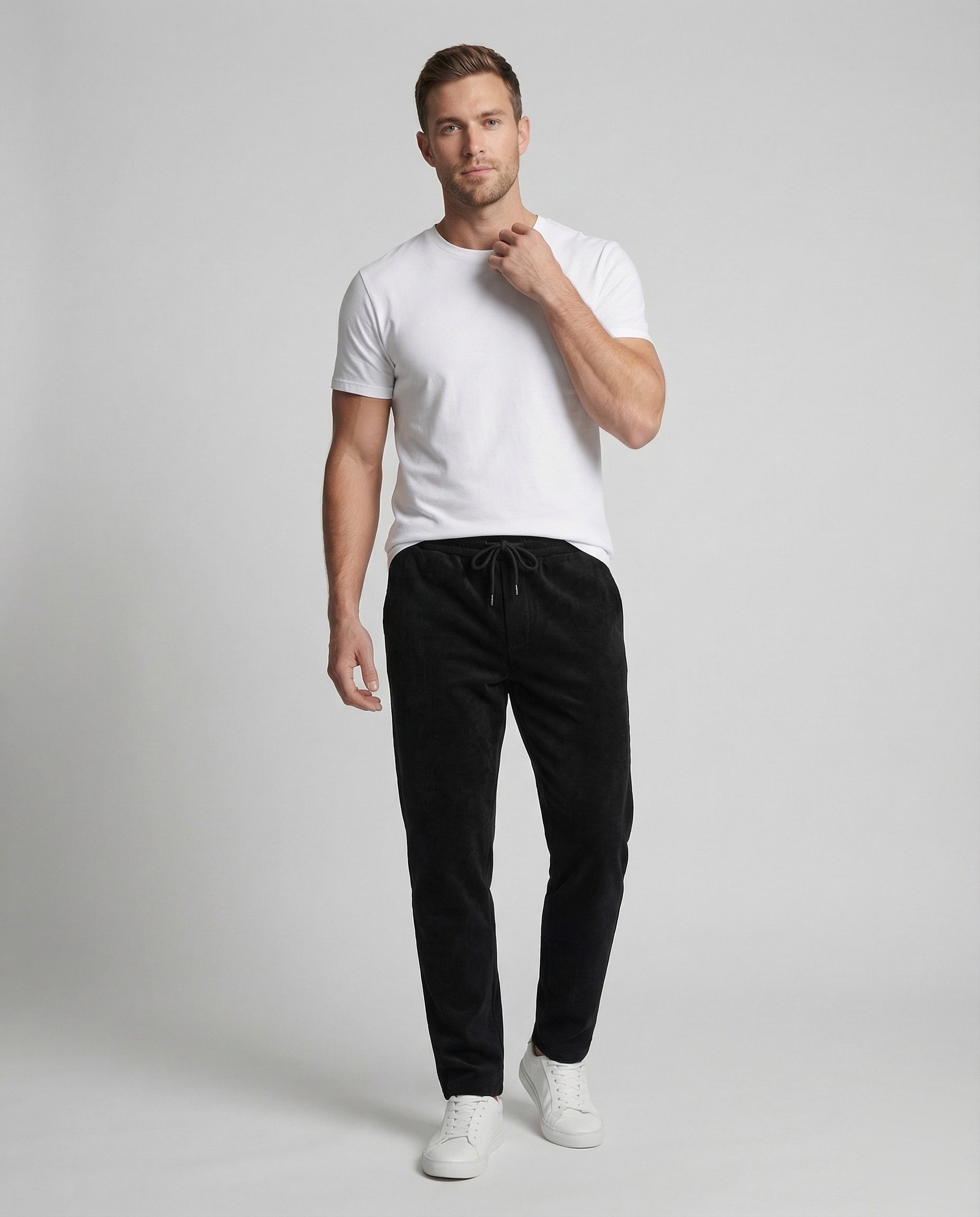 Herren Thermohose Cord Fleece Elastisch Schwarz - Norvielle