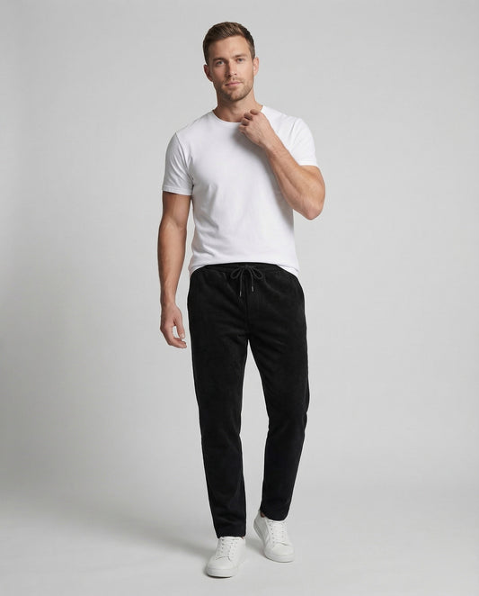 Herren Thermohose Cord Fleece Elastisch Schwarz - Norvielle
