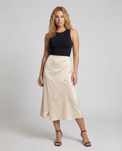 Damen Wickelrock Midi aus Crepe mit Asymmetrischem Saum - Norvielle