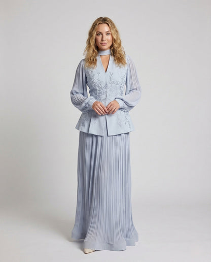 Damen Bluse und Maxirock Set Plissee - Norvielle