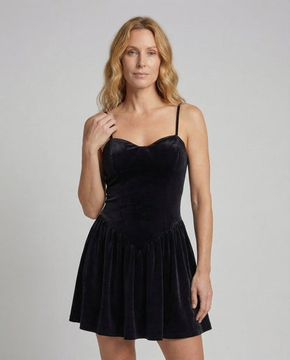 Damen Samt Minikleid Herzförmiger Ausschnitt Spaghettiträger - Norvielle