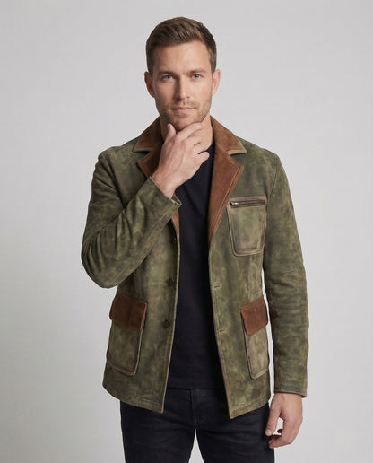 Herren Lederjacke Vintage Look Kontrastbesatz Schwarz - Norvielle