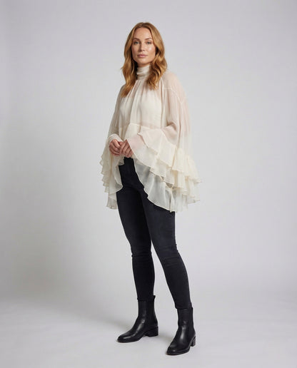 Damen Chiffon Bluse mit Volants und Stehkragen - Norvielle
