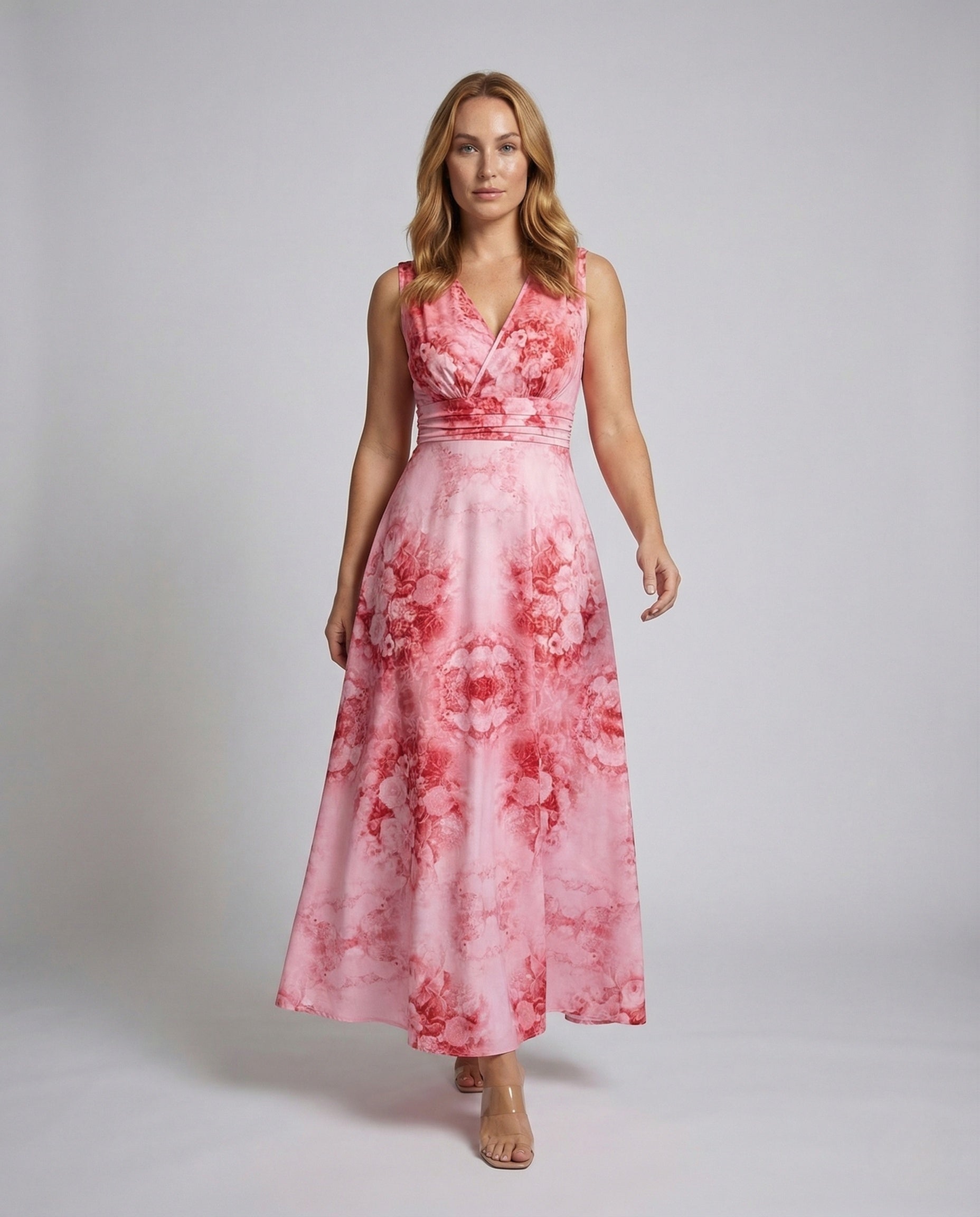 Damen Maxikleid A-Linie mit Floralmuster und Wickeldetail - Norvielle
