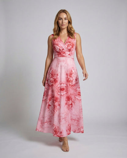 Damen Maxikleid A-Linie mit Floralmuster und Wickeldetail - Norvielle