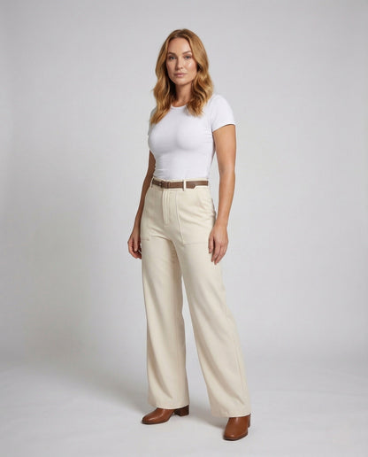 Damen High Waist Palazzohose Weites Bein Mit Gürtel - Norvielle