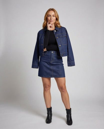 Damen Oversize Jeans Set A-Linie Jacke Rock - Norvielle