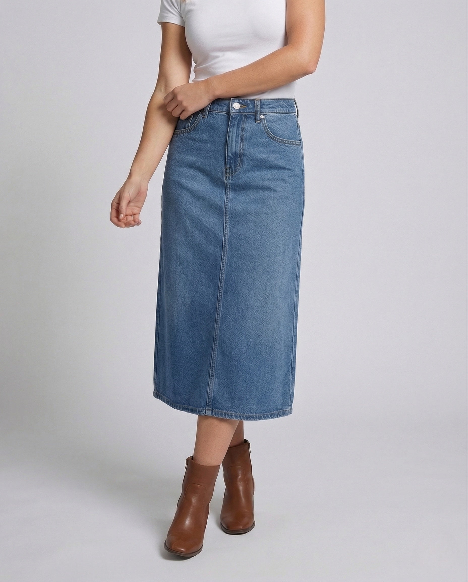 Damen Jeansrock Mittellang Mit Falte - Norvielle