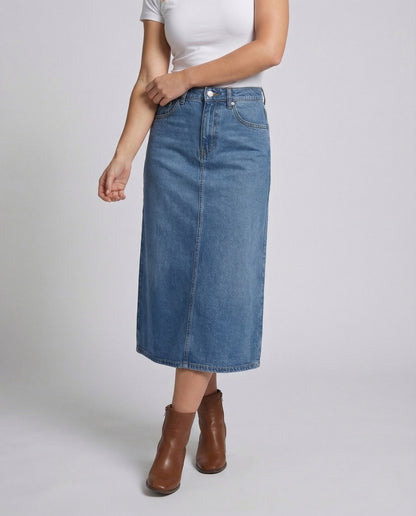 Damen Jeansrock Mittellang Mit Falte - Norvielle