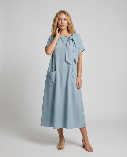 Damen Maxikleid mit Knotenkragen und Taschen - Norvielle
