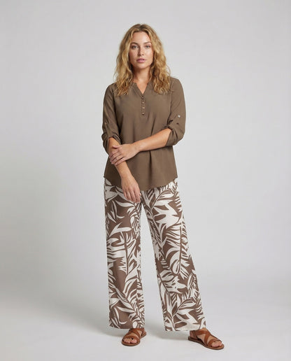 Damen Palazzo Set Blattprint Viskose Bluse - Norvielle