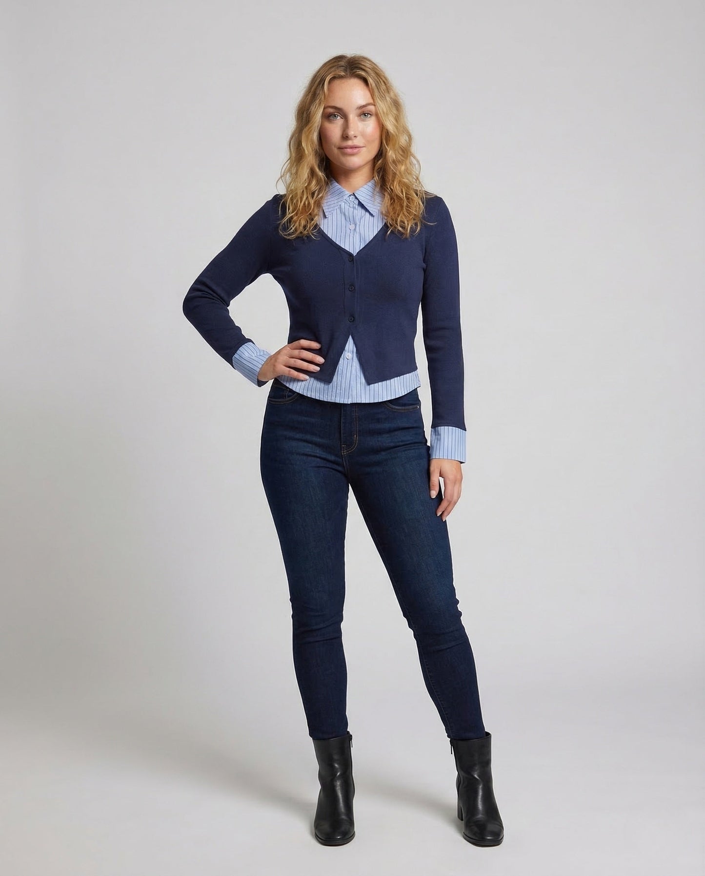 Damen Strickcardigan Mit Hemdkragen - Norvielle