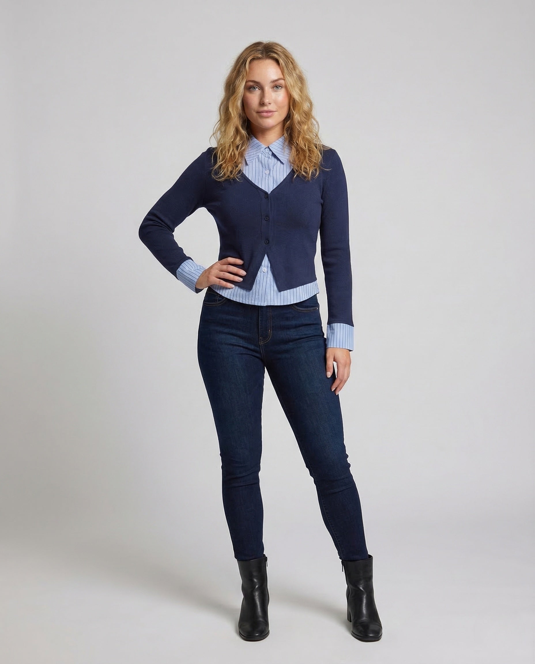 Damen Strickcardigan Mit Hemdkragen - Norvielle