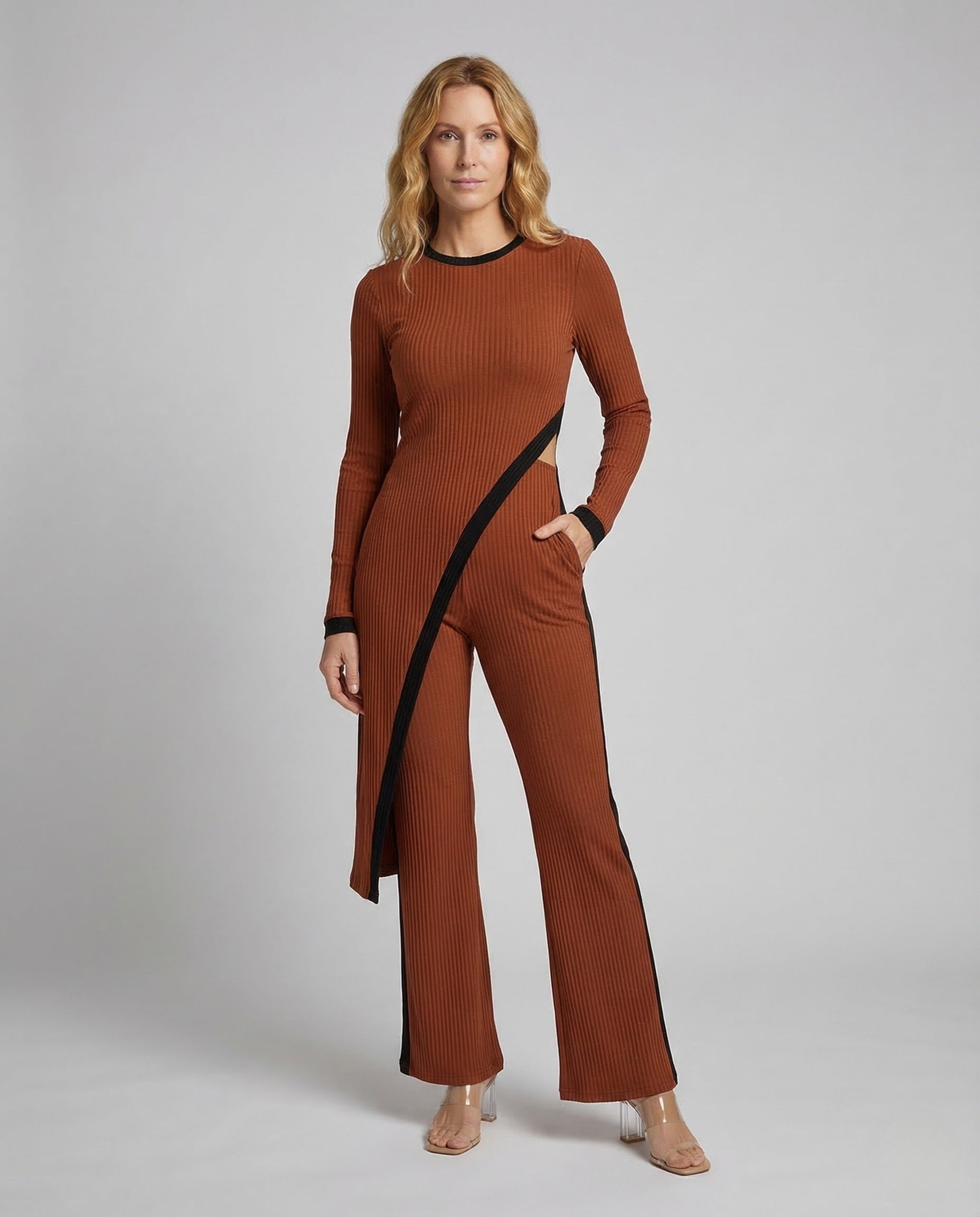 Damen Jumpsuit Rippstrick Schlaghose - Norvielle