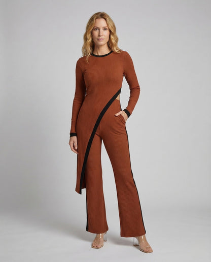 Damen Jumpsuit Rippstrick Schlaghose - Norvielle