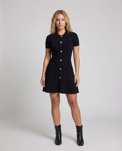 Damen Rippstrick Kleid mit Polokragen und Knopfleiste - Norvielle